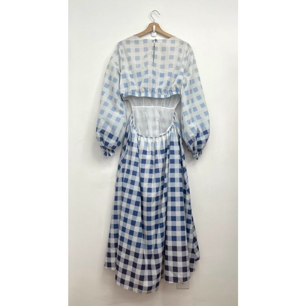NWT Staud Blanche Midi Dress Blue Ombre Gingham Cut Out Open Back - Large - Picture 4 of 16